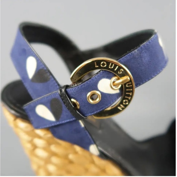 Louis Vuitton Navy Fabric Braided Espadrille Wedges size 39 - Picture 4 of 10